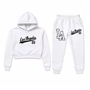 Conjunto de pantalón y abrigo de mujer blanco miniatura 1