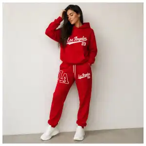 Conjunto de pantalón y abrigo de mujer rojo miniatura 2